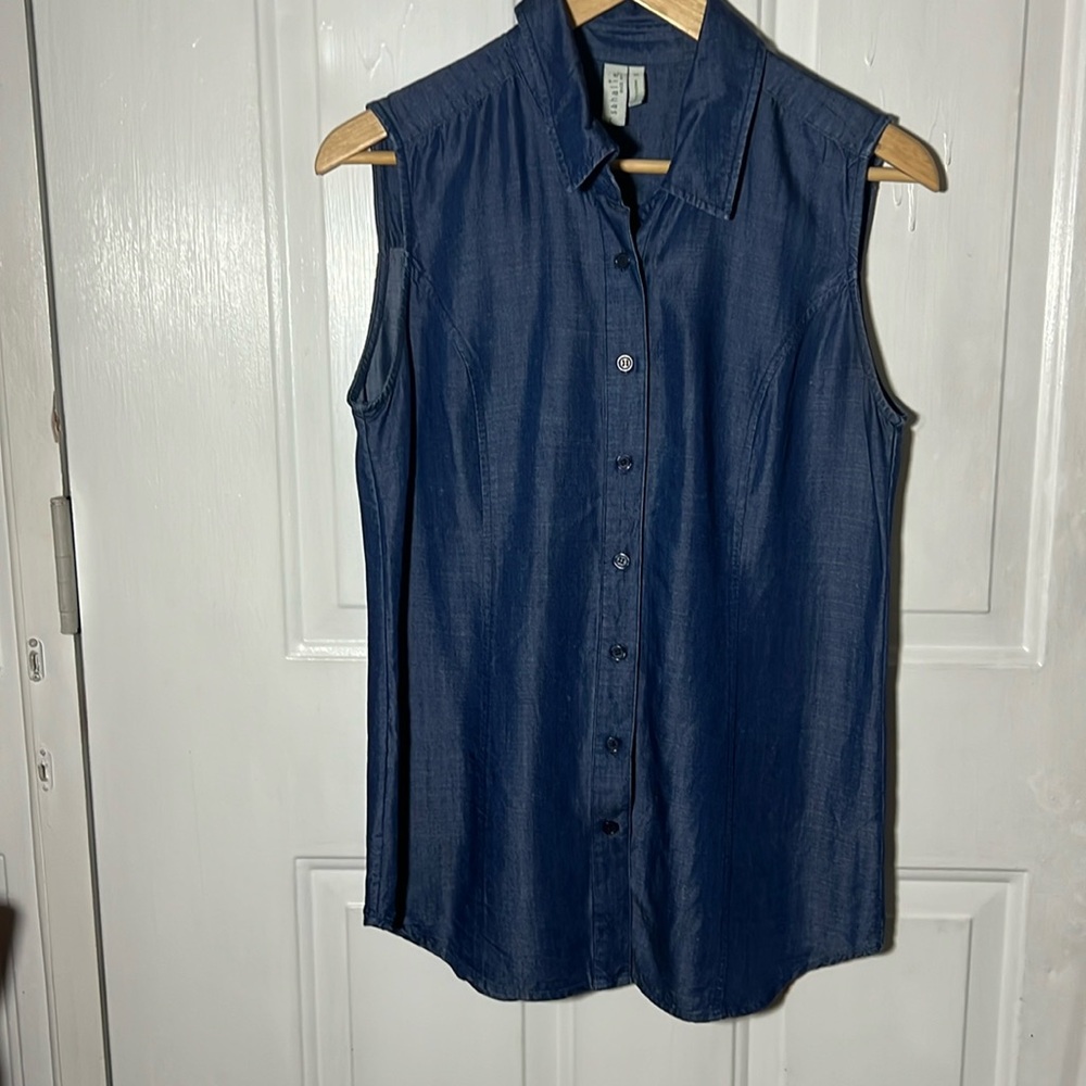 Sahalie Tencel Tunic Sleeveless Button Down Shirt size Small